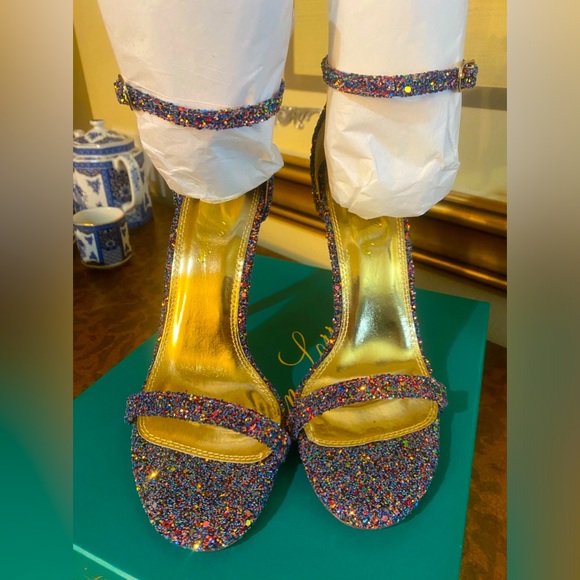 New, unworn Lauren Lorraine Multi Glitter sandals size 8 - Picture 2 of 7